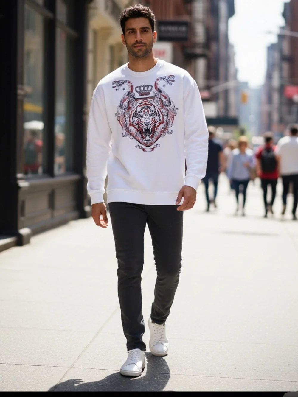 ZARA MAN Tiger Snake Embroidered Crew Sweatshirt XL